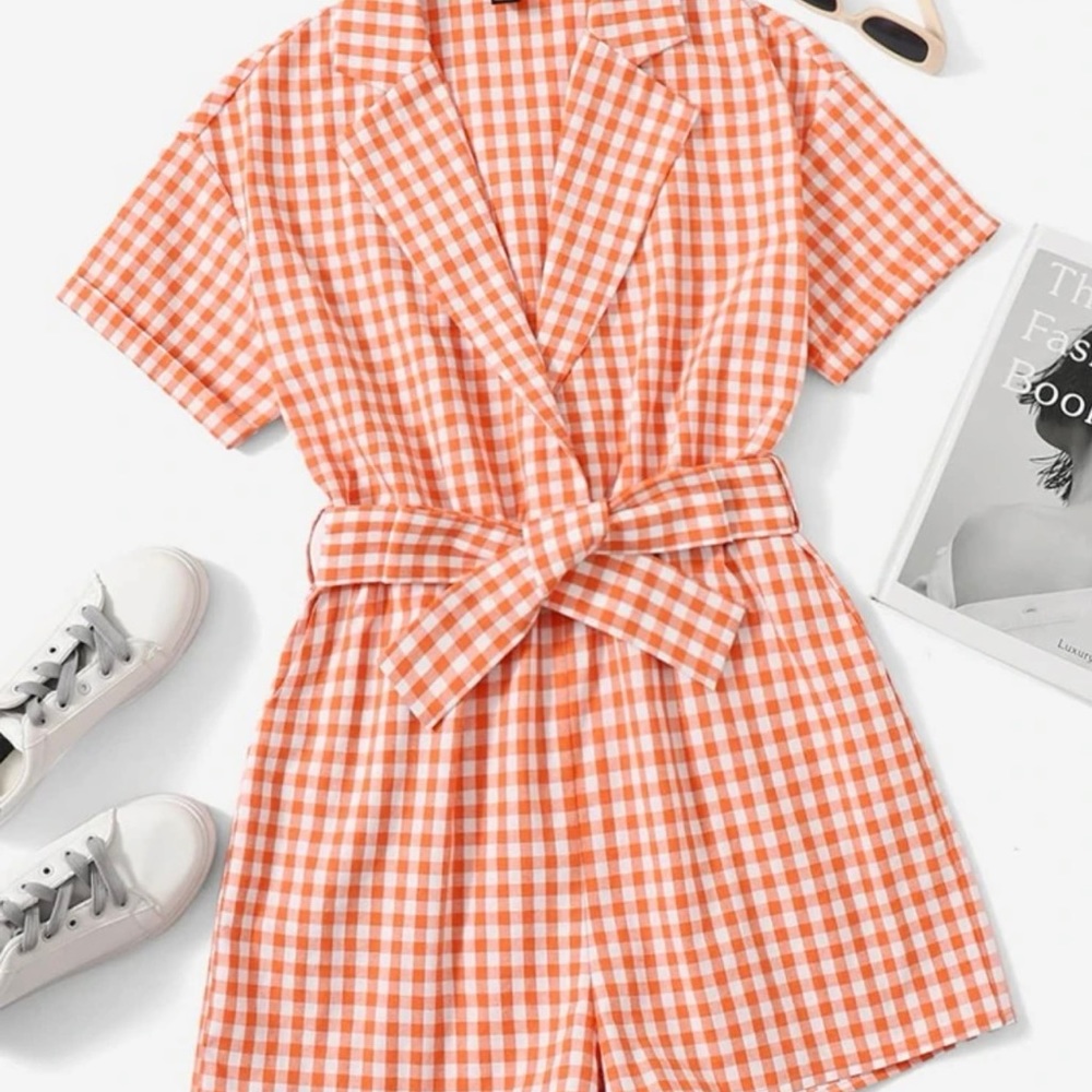 Orange Gingham Romper